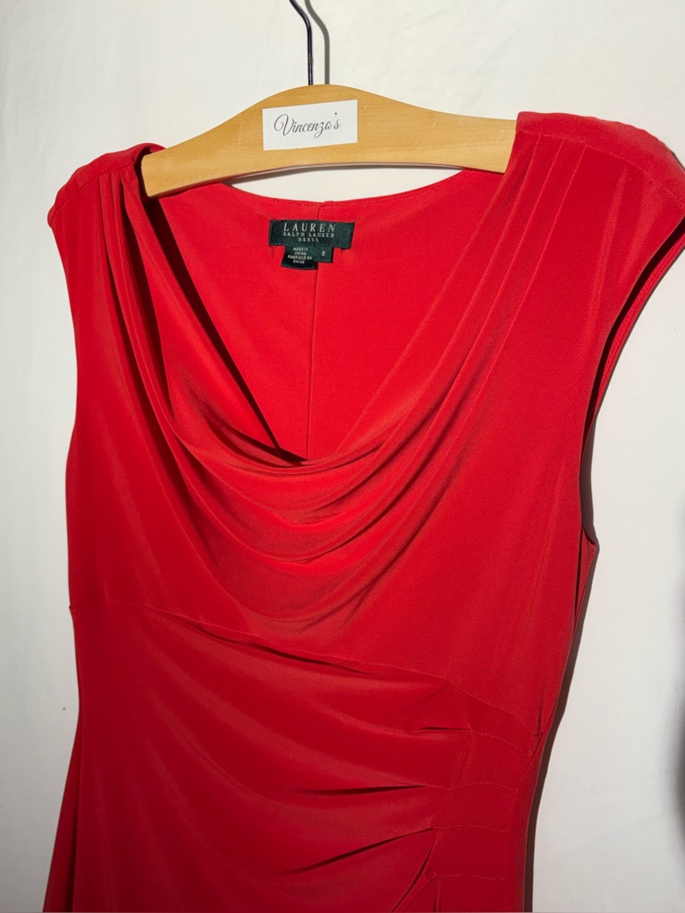 Lauren Ralph Lauren Red Ruched Sheath Dress Size 8 Cowl Neck Cocktail